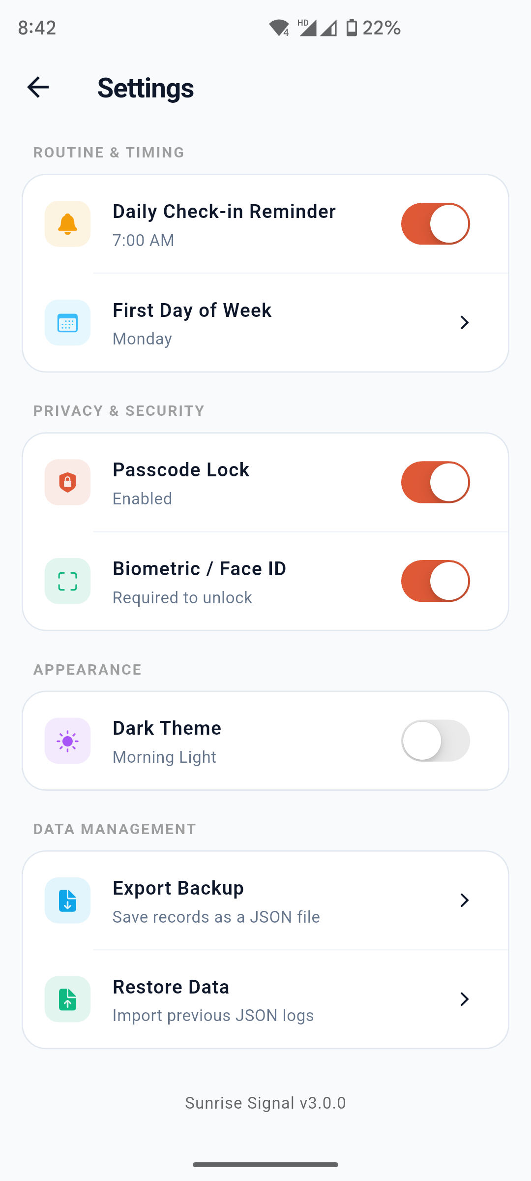 Settings Page